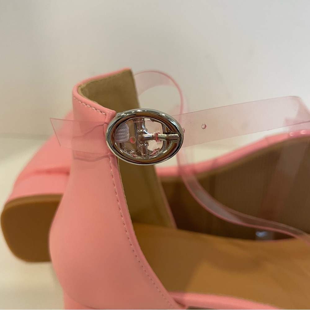 Pink Block Heel Sandal Buckle Accent‎ Clear Crisscross Strap Girls Size 4 US - Picture 6 of 7